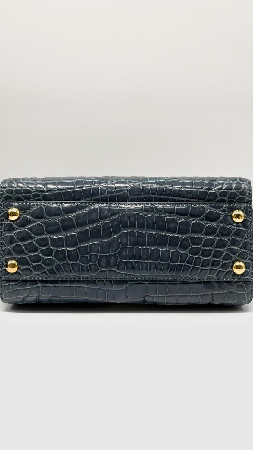 Brand New. Fendi Peekaboo Mini Croc Gray|7852