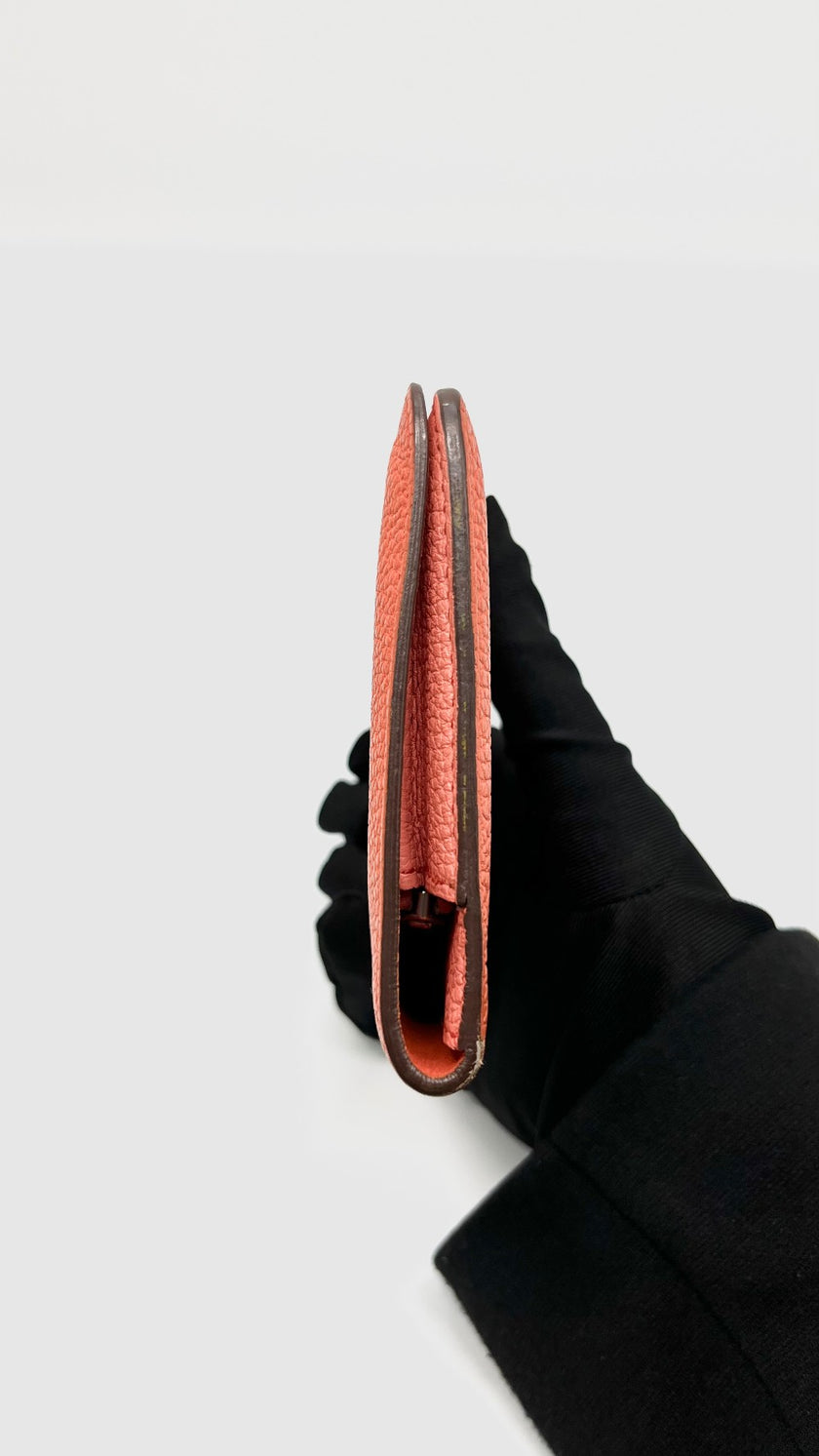 Preowned. Hermes Dogon Compact Wallet Orange. XNN005GP|9609