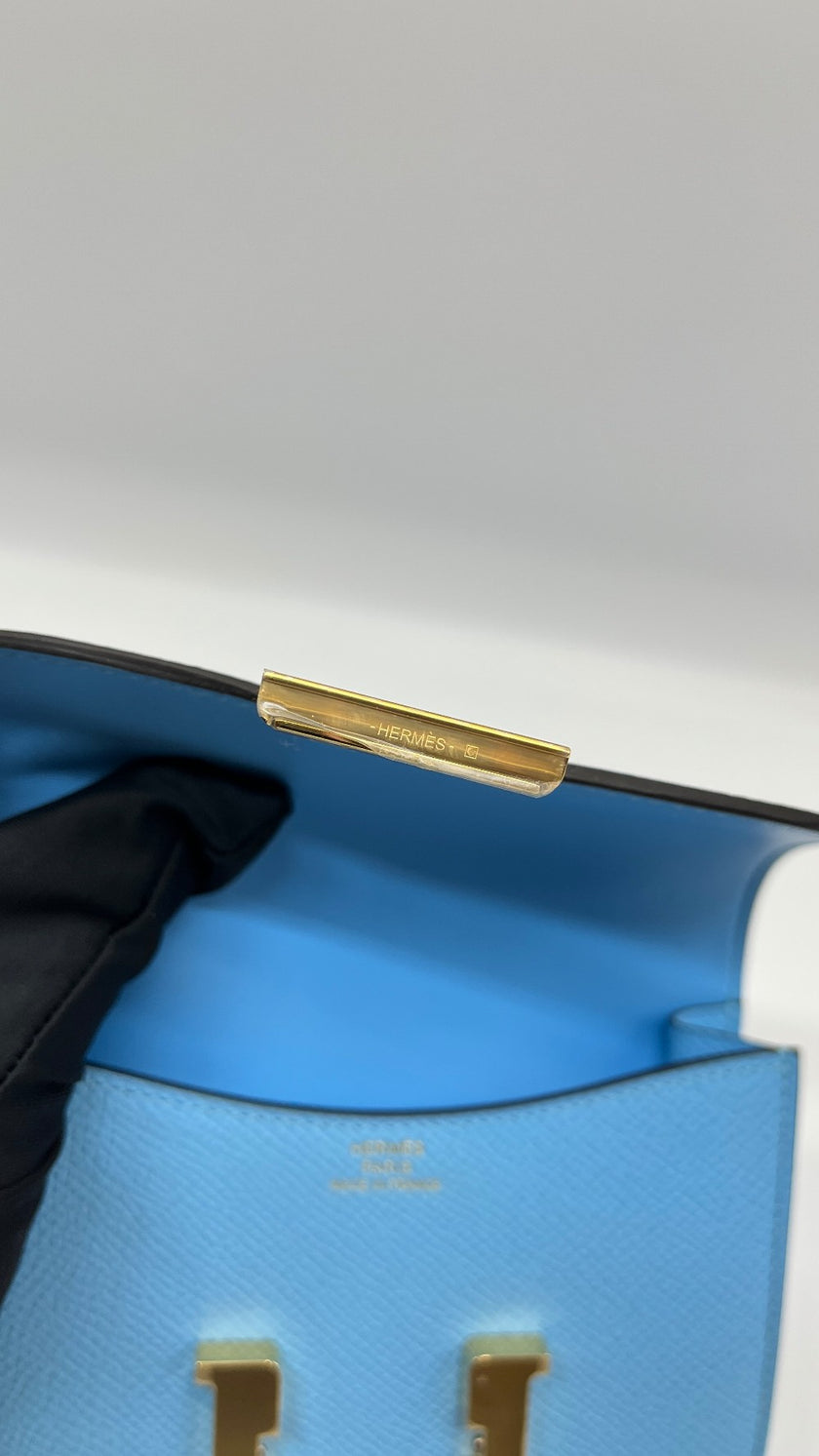 Brand New.Hermes Constance Slim Wallet Celeste GHW. BTY007BD|5403