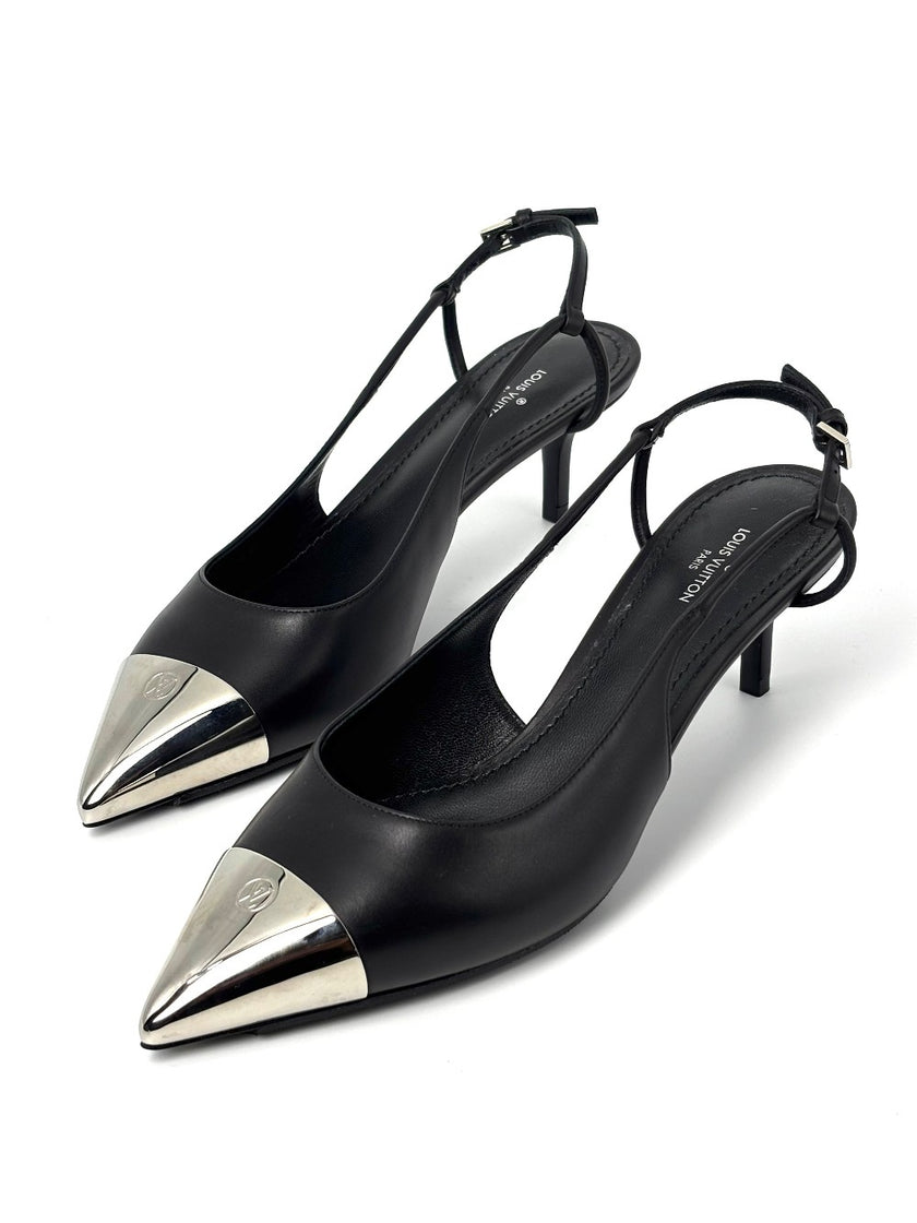 Unused. LV Slingback Kitten Heels Black. 36.5|8956