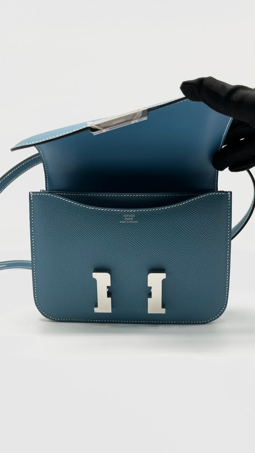 Brand New. Hermes Constance 18 Blue Jean Epsom PHW. KHT098IH|13695