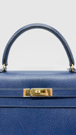 Preowned. Hermes Kelly 35 Blue Sapphire. Circle Z84|5252