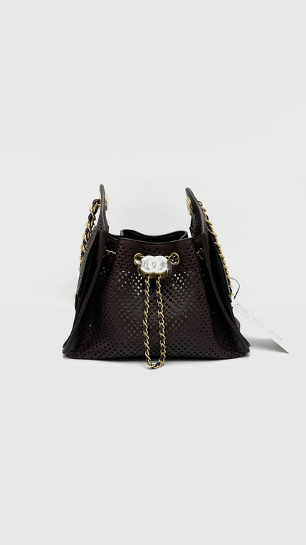 Brand New. Chanel C25 Mini Perforated Calfskin Dark Brown GHW. C81KGL11|16473