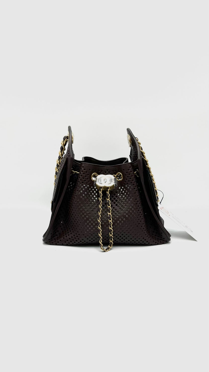 Brand New. Chanel C25 Mini Perforated Calfskin Dark Brown GHW. C81KGL11|16473