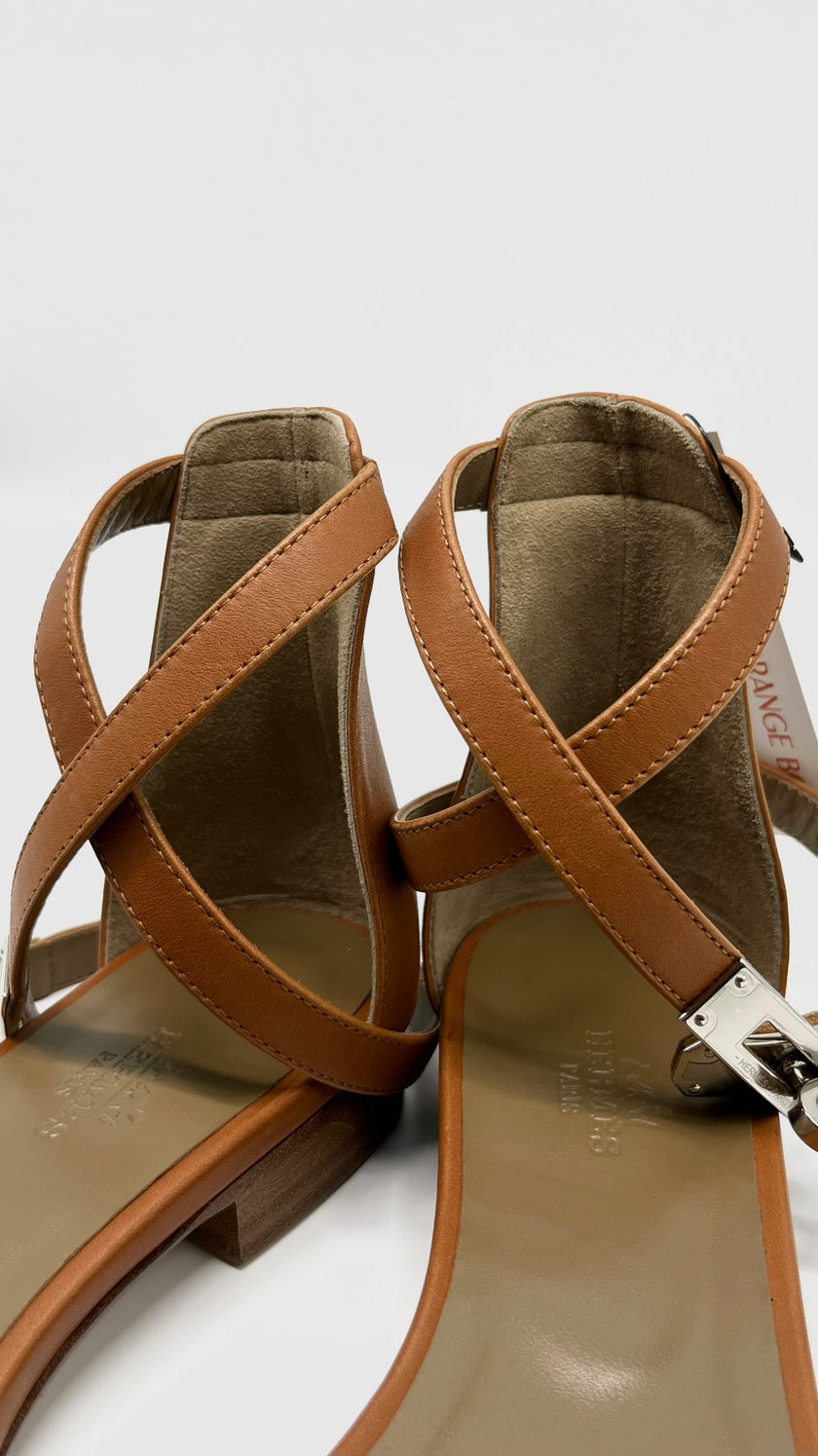 Brand New. Hermes Baia Sandals Gold. 37|5838