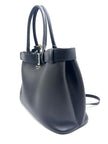 Preowned. Prada Buckle Tote Bag Black Calf SHW/GHW|17431