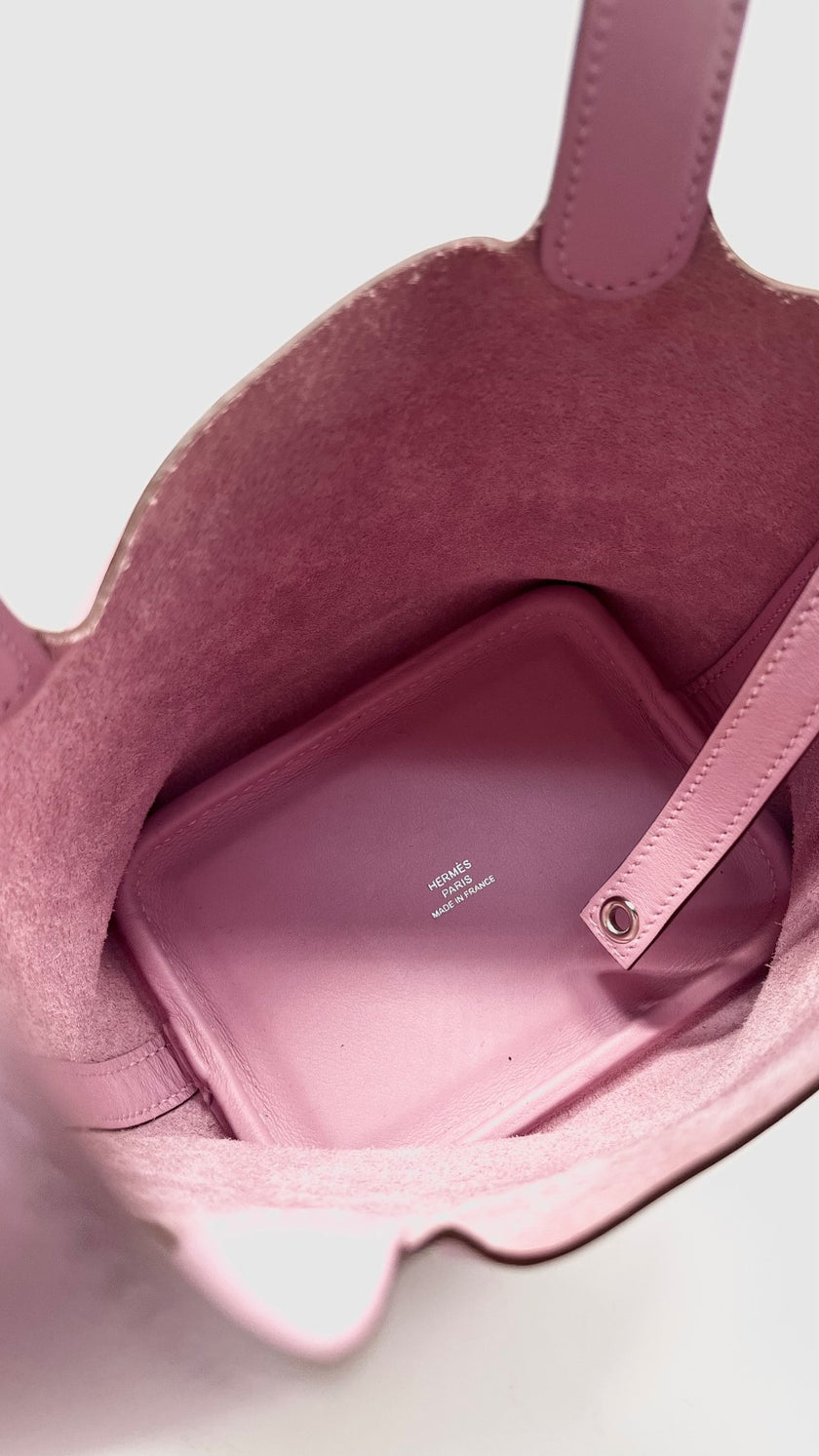 Brand New. Hermes Picotin Micro Lucky Daisy Mauve Swift. UAM005UH|14775