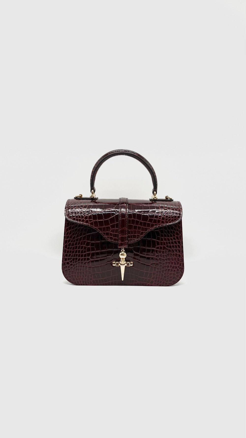 Unused. Joseph Duclos Diane Bag Burgundy Croc GHW|13141