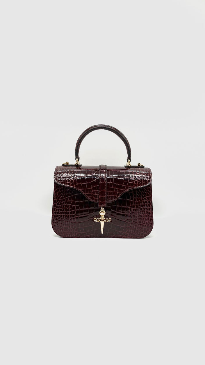 Unused. Joseph Duclos Diane Bag Burgundy Croc GHW|13141