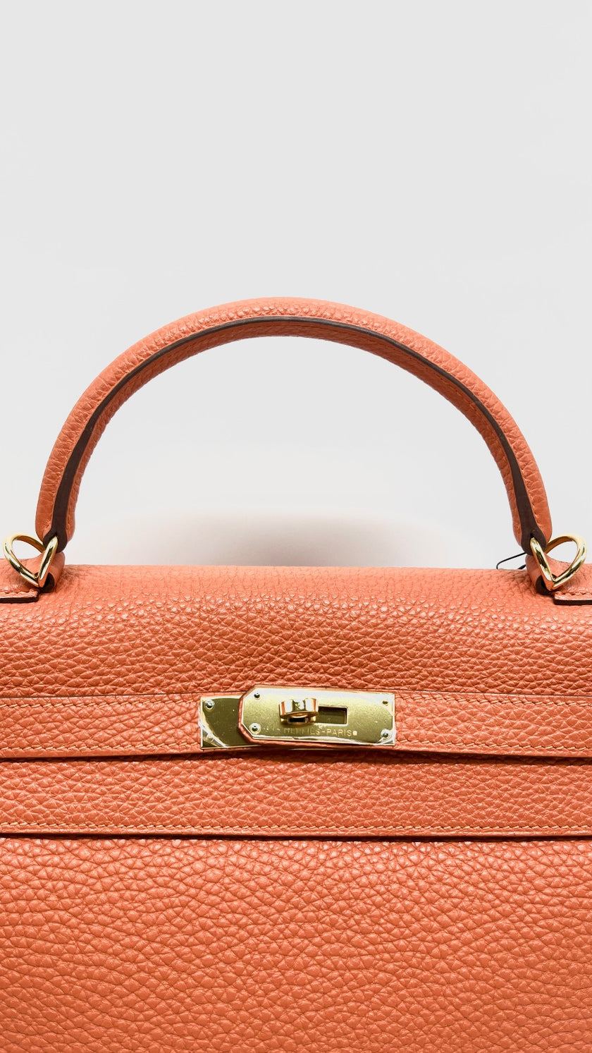 Preowned. Hermes Kelly 32 Togo Orange GHW. N Square 189.S|14658