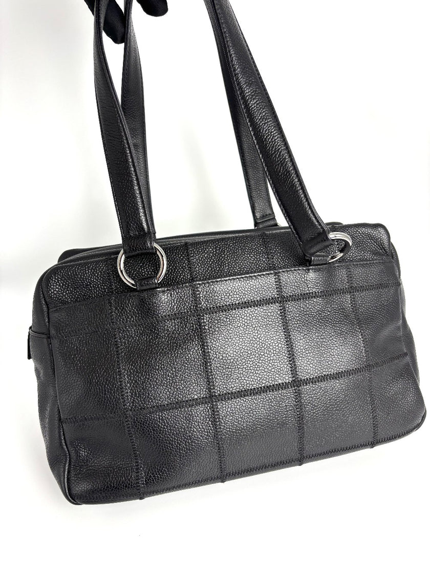 Preowned. Chanel Square Stitch Bowling Bag Black. 9701924|4053