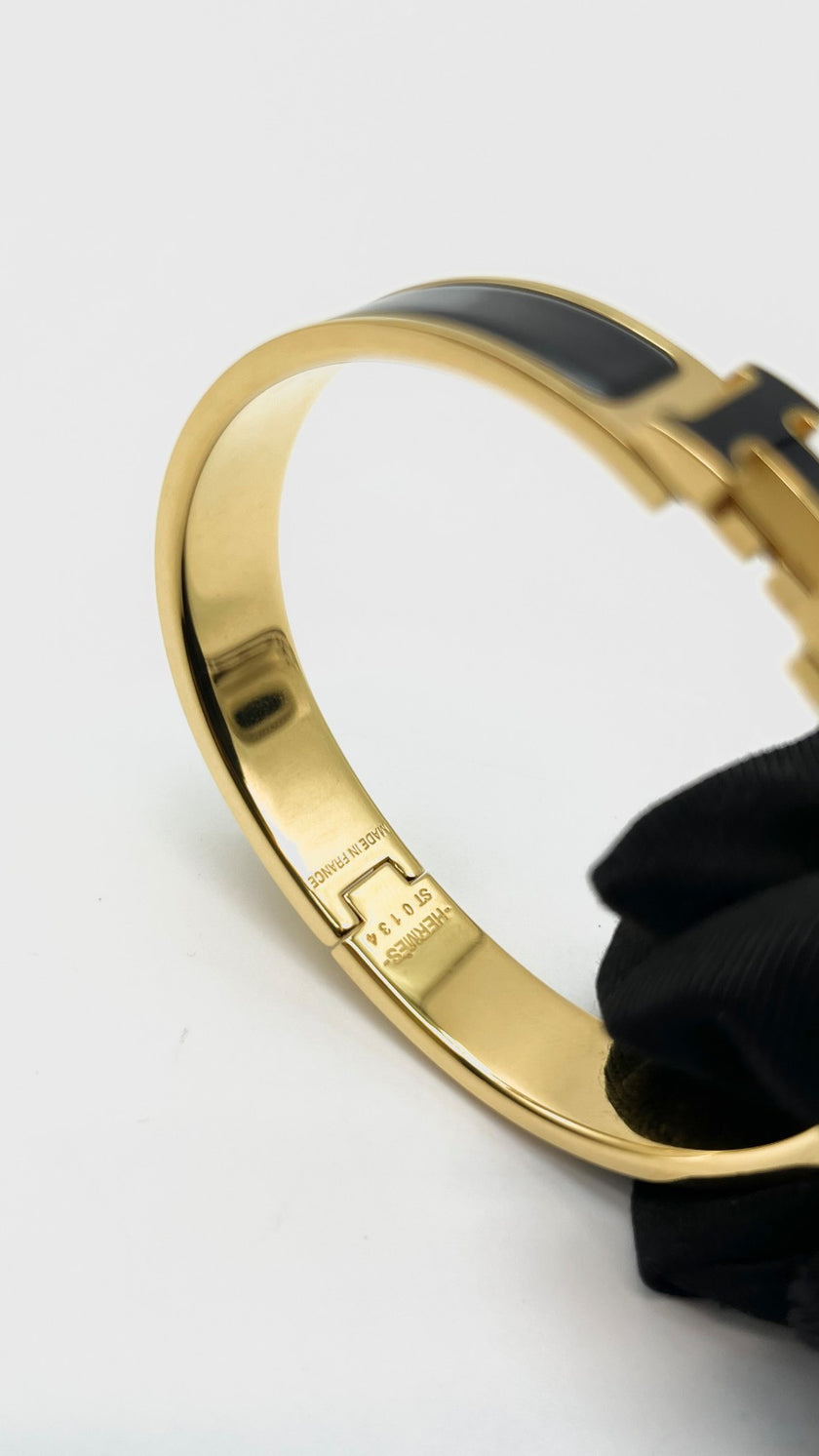Preowned. Hermes Clic H Black Bracelet GHW|16247