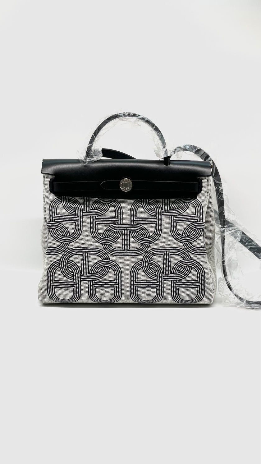 Brand New. Hermes Herbag 31 Chaine De Ancre Limited Edition Canvas Black PHW. UMN011KD|9810