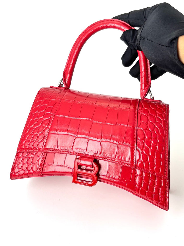 Like New. Balenciaga Hourglass Croc Red Top Handle|5901