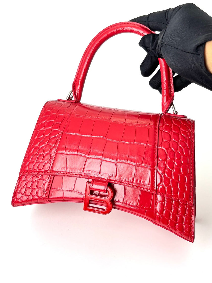 Like New. Balenciaga Hourglass Croc Red Top Handle|5901