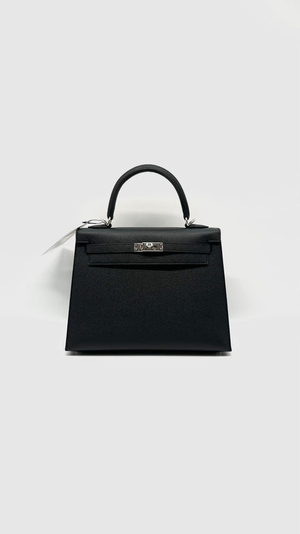 Brand New. Hermes Kelly 25 Black Epsom Sellier PHW. KMU951PA|14352