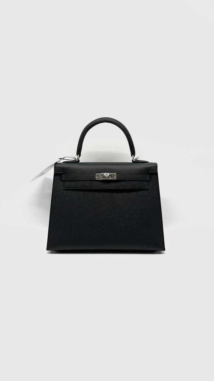 Brand New. Hermes Kelly 25 Black Epsom Sellier PHW. KMU951PA|14352