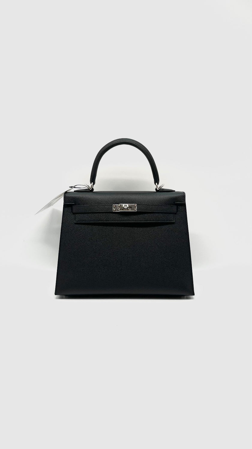 Brand New. Hermes Kelly 25 Black Epsom Sellier PHW. KMU951PA|14352