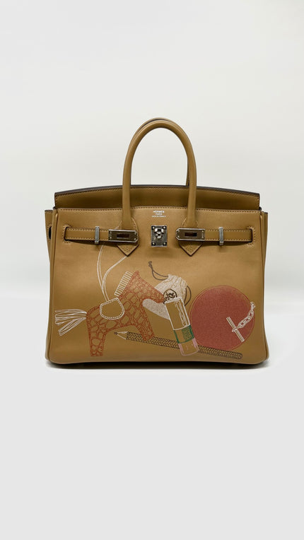 Preowned. Hermes Birkin 25 In & Out Biscuit Swift PHW. ZCT565DS|6517
