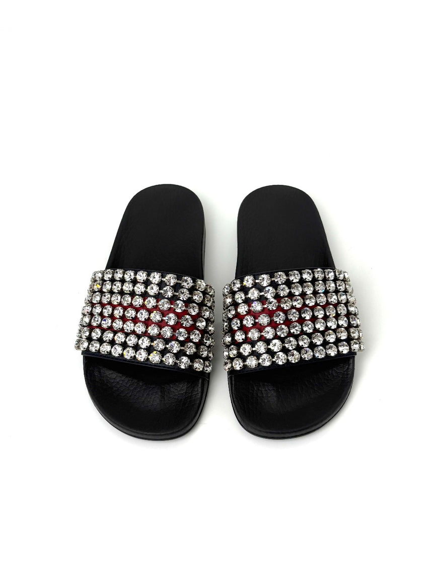 Unused. Gucci Slides W/Crystal Black. 35|7586