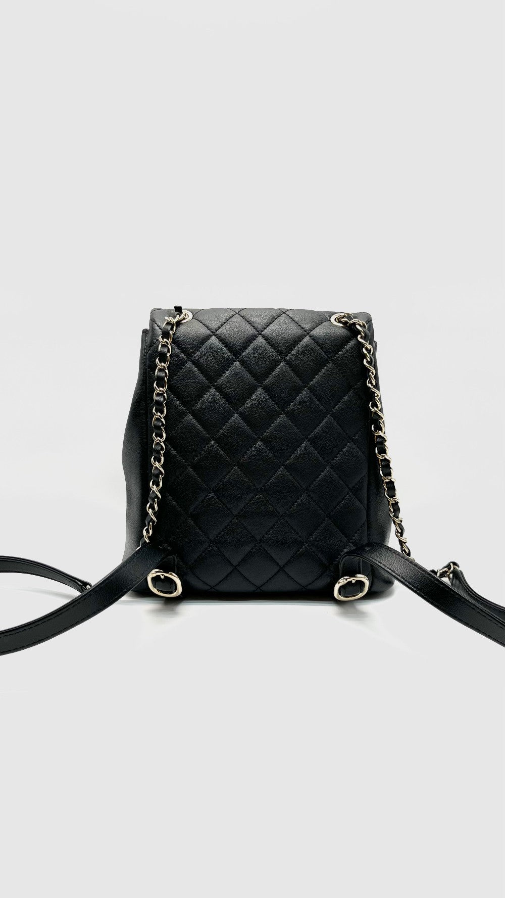 Preowned. Chanel Mini Duma Pockets Drawstring Backpack Black GHW. HL1N3P39|16556