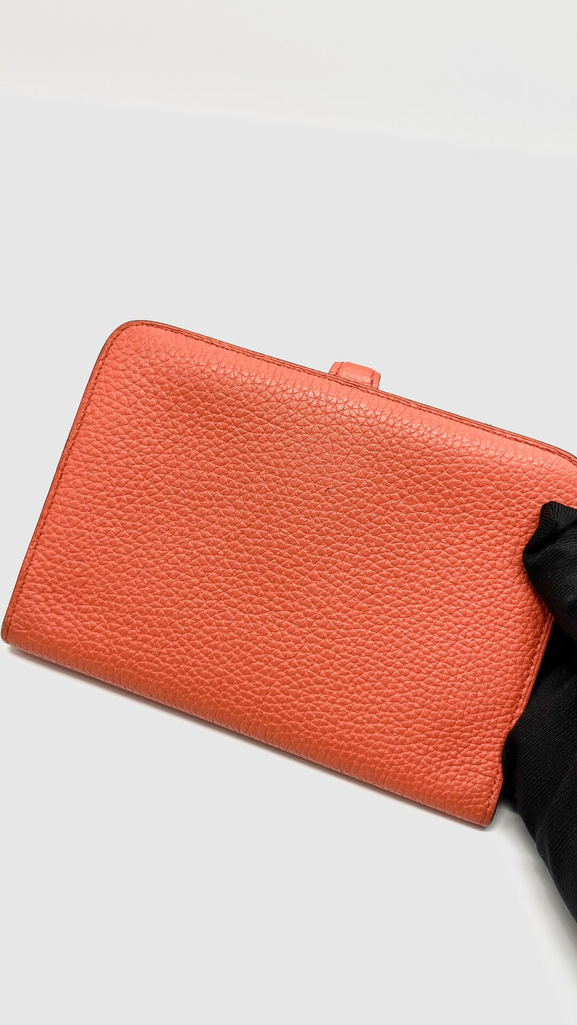 Preowned. Hermes Dogon Compact Wallet Orange. XNN005GP|9612