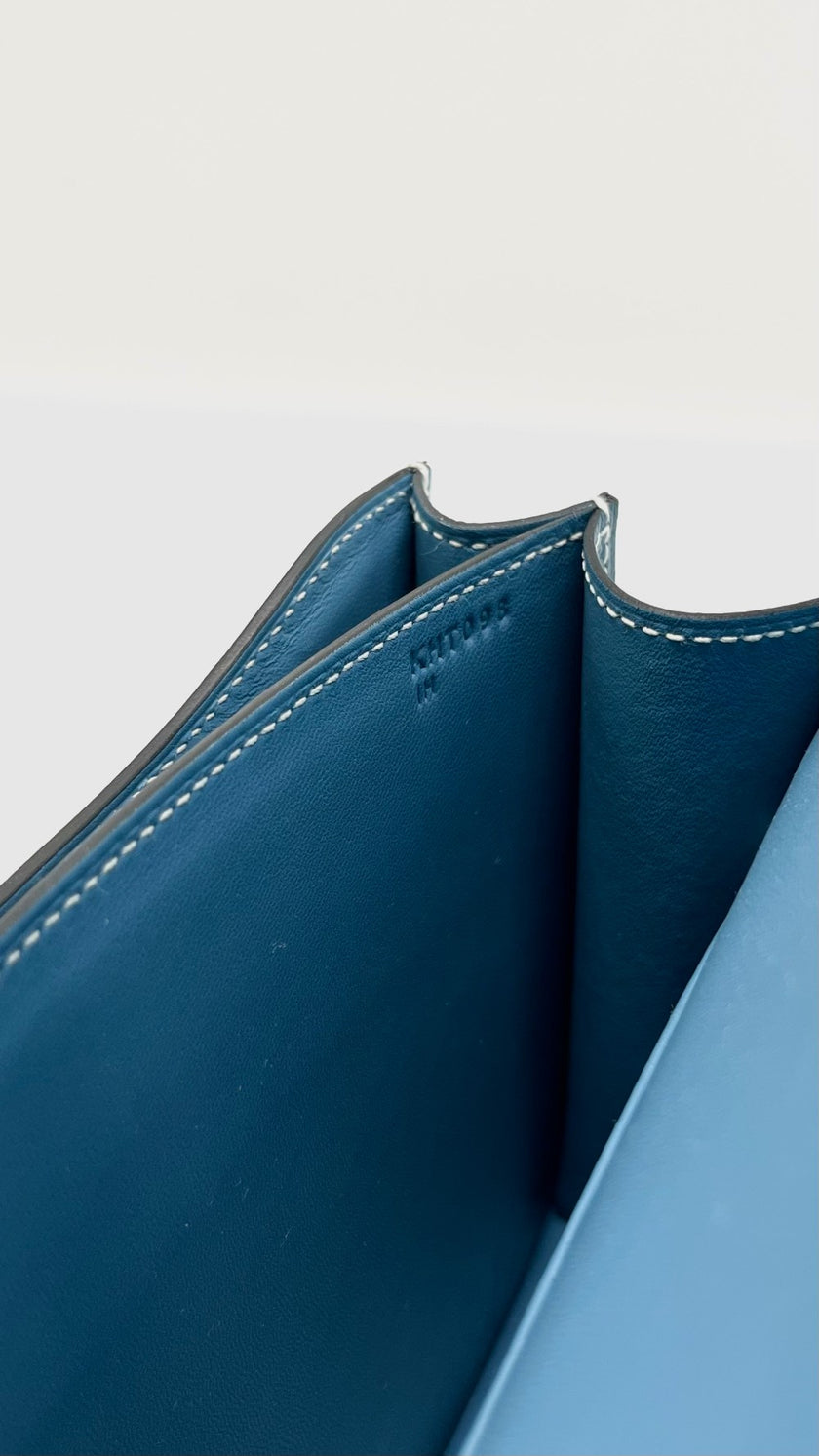 Brand New. Hermes Constance 18 Blue Jean Epsom PHW. KHT098IH|13697