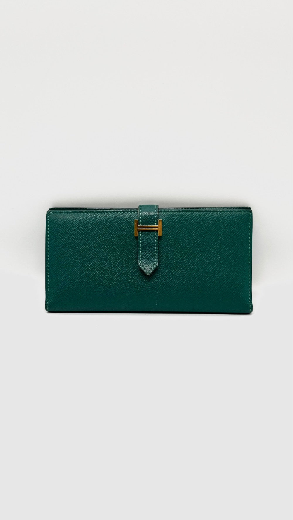Preowned. Hermes Bearn Long Wallet Malachite GHW. ABY002NZ|9930