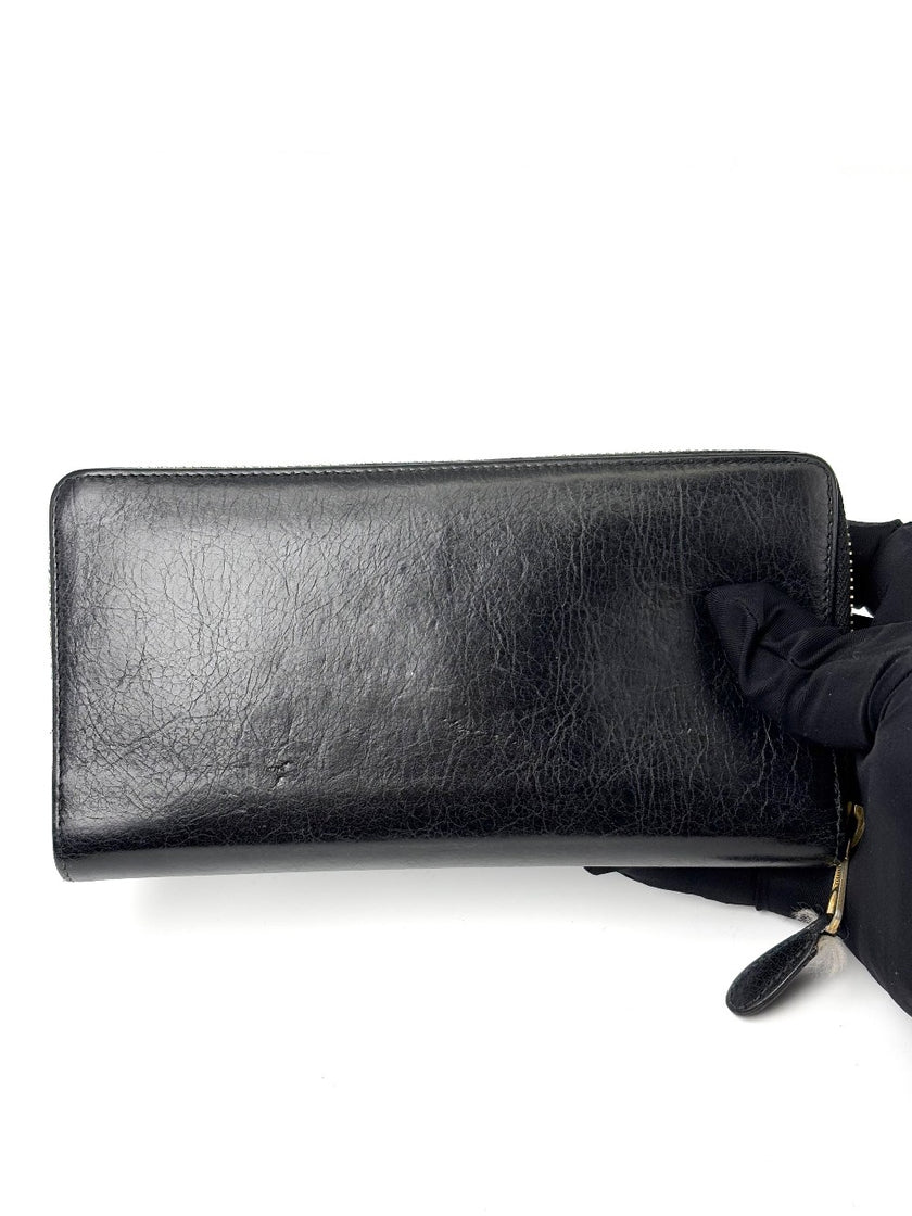 Preowned. Balenciaga Zip Long Wallet Black|7024
