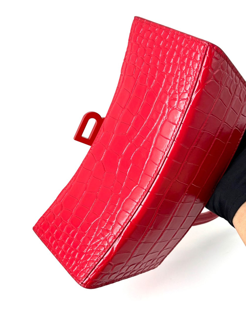 Like New. Balenciaga Hourglass Croc Red Top Handle|5905