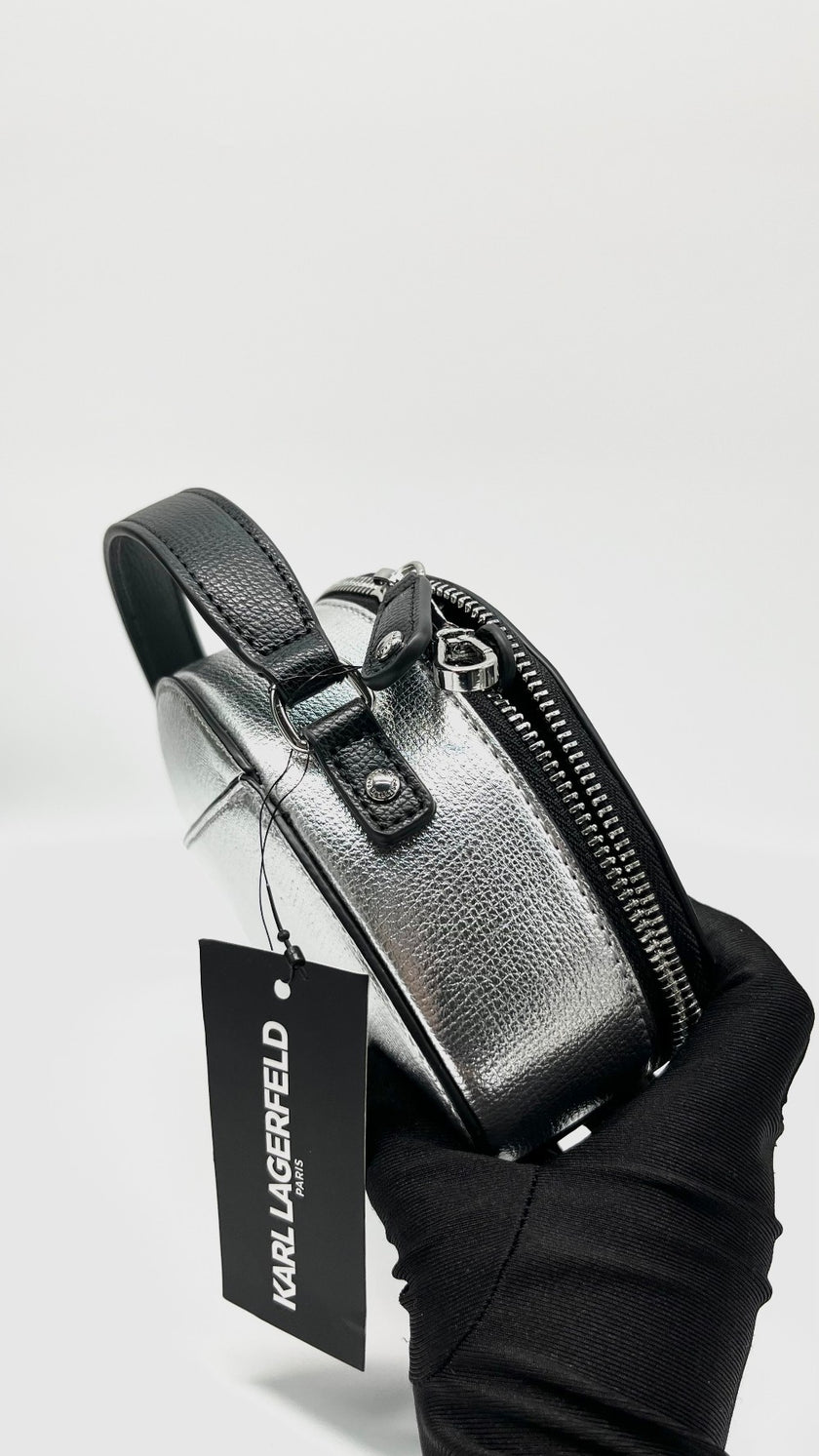 Unused. Karl Lagerfeld Paris Maybelle Dome Silver/Black Crossbody Bag|12099