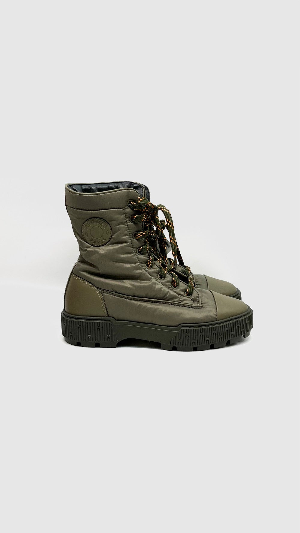 Brand New. Hermes Fresh Ankle Boots Khaki/Orange Nylon. 38|14929