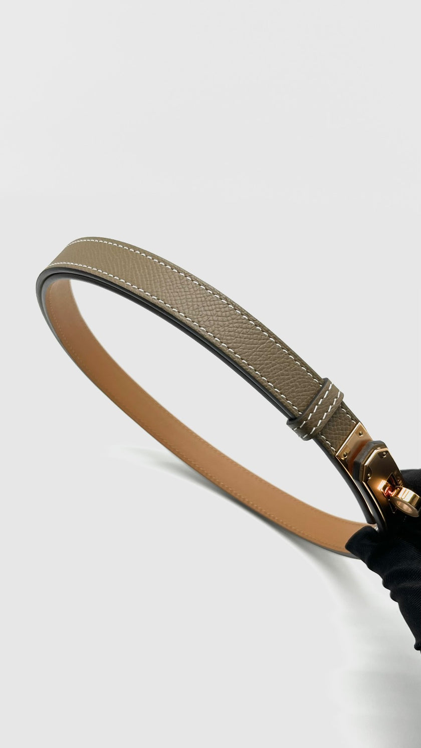 Brand New. Hermes Kelly Belt Etoupe RGHW. WID450CF|16698