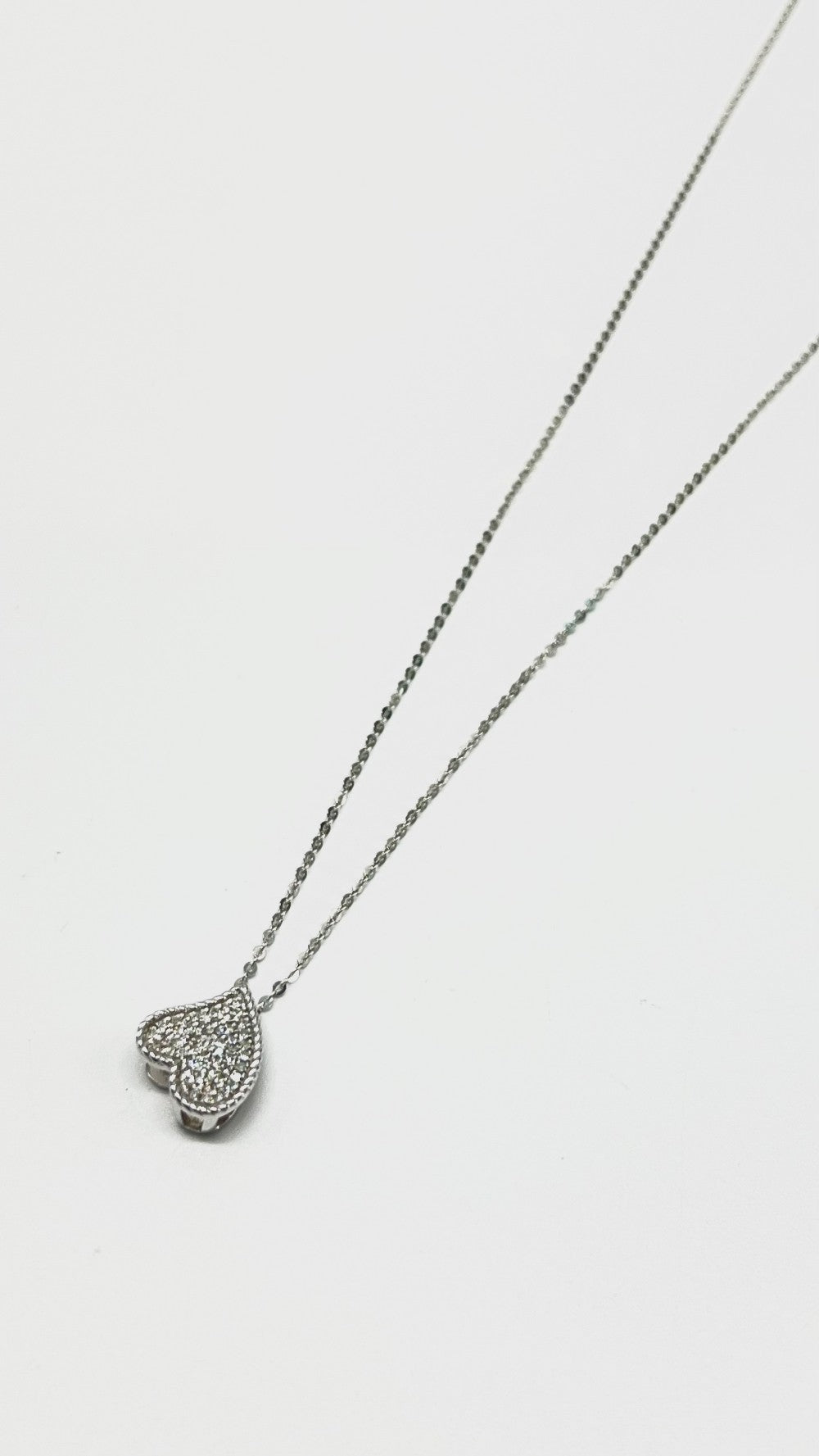 Brand New. HK Setting Small Heart w/ dias Necklace 15-16'' 0.09 CT 14K WG|13507
