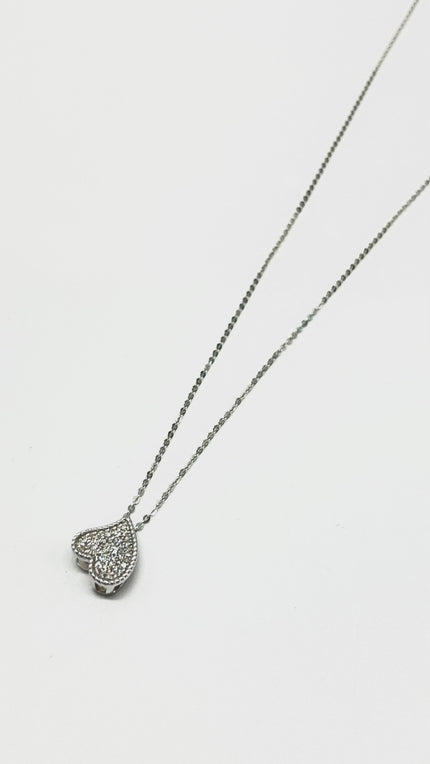 Brand New. HK Setting Small Heart w/ dias Necklace 15-16'' 0.09 CT 14K WG|13507