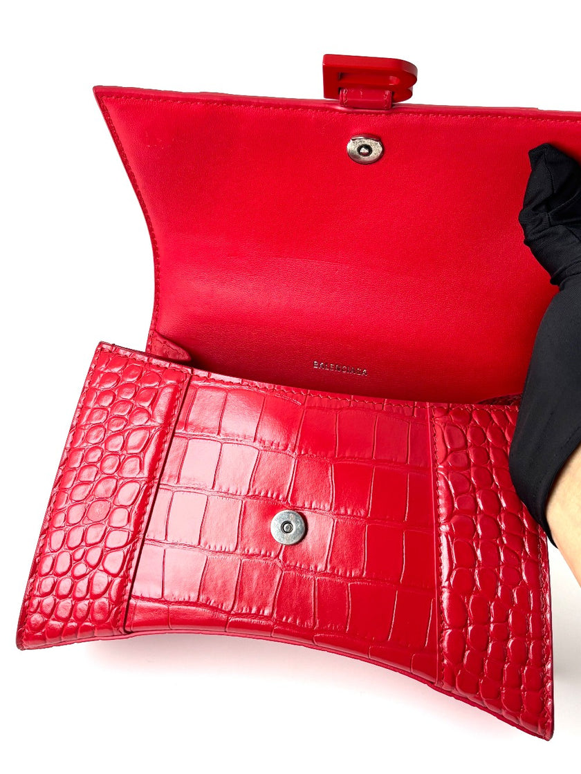 Like New. Balenciaga Hourglass Croc Red Top Handle|5907