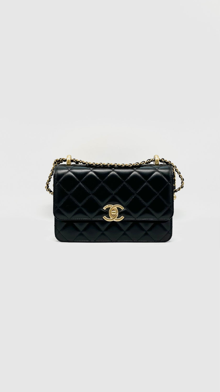 Brand New. Chanel 24C Season Flap Mini Black Adjustable Chain Strap GHW. X456C0P1|15154