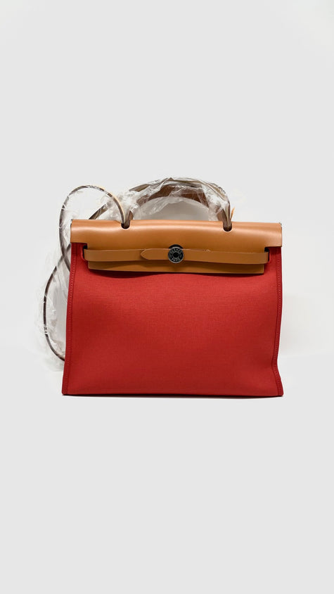 Unused. Hermes Herbag 31 Sanguine Canvas PHW. ATS007AU|15070