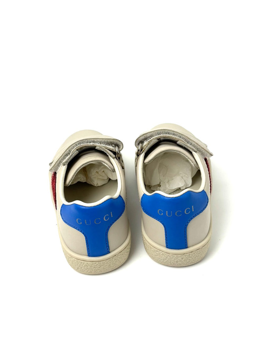 Preowned. Gucci Interlocking G Ace Kids Sneakers White/Red/Blue. 23|7638