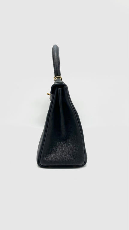 Preowned. Hermes Kelly 28 Black Togo GHW. WCT101TS|14491