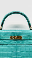 Like New. Hermes Kelly 32 Blue Lagoon Missippiensis Alligator GHW. API125MZ|15260