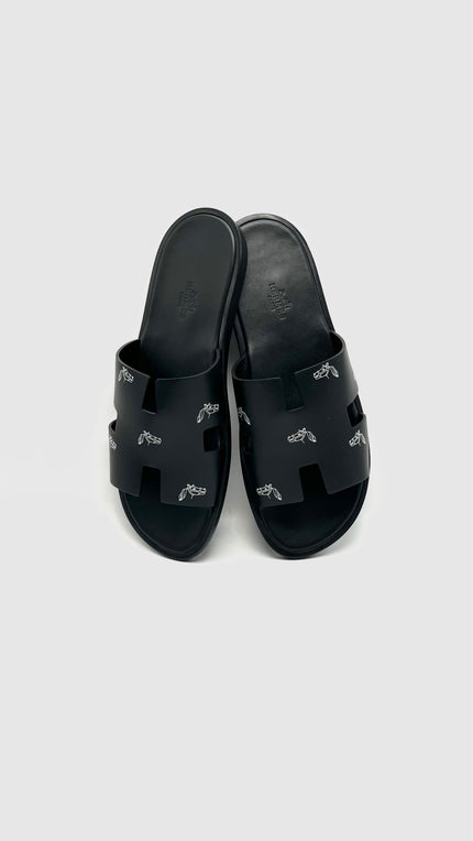 Brand New. Hermes Izmir Black Pony Sandals. 41|16201