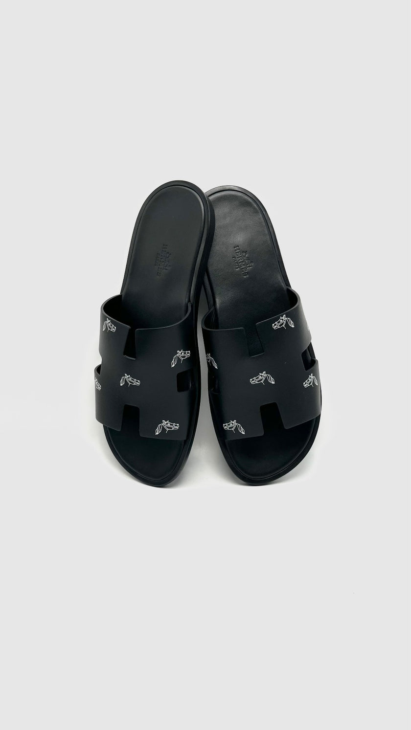 Brand New. Hermes Izmir Black Pony Sandals. 41|16201