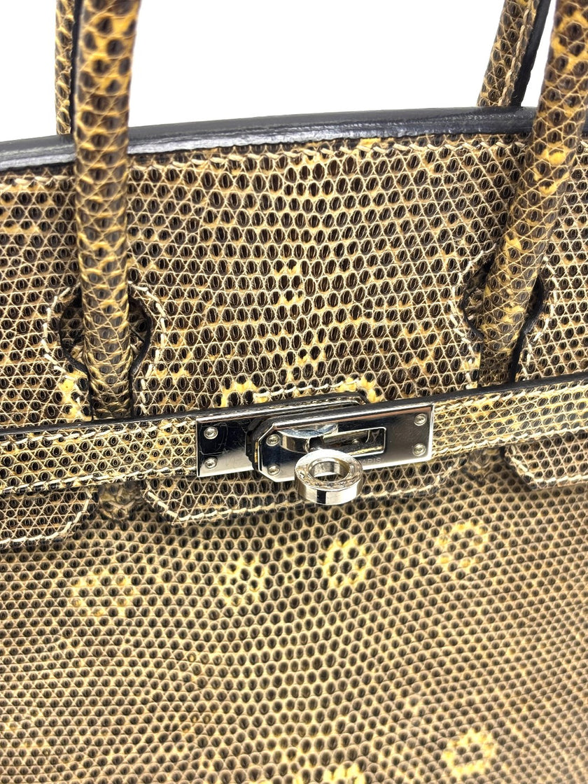 Preowned. Hermes Birkin 25 Lizard Ombre PHW. Square K|17466