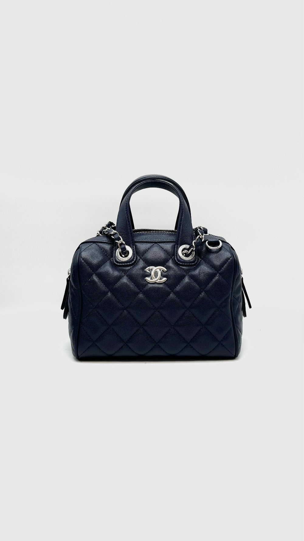 Brand New. Chanel 25 Bowler Caviar Blue SHW. C1PA750L|16534