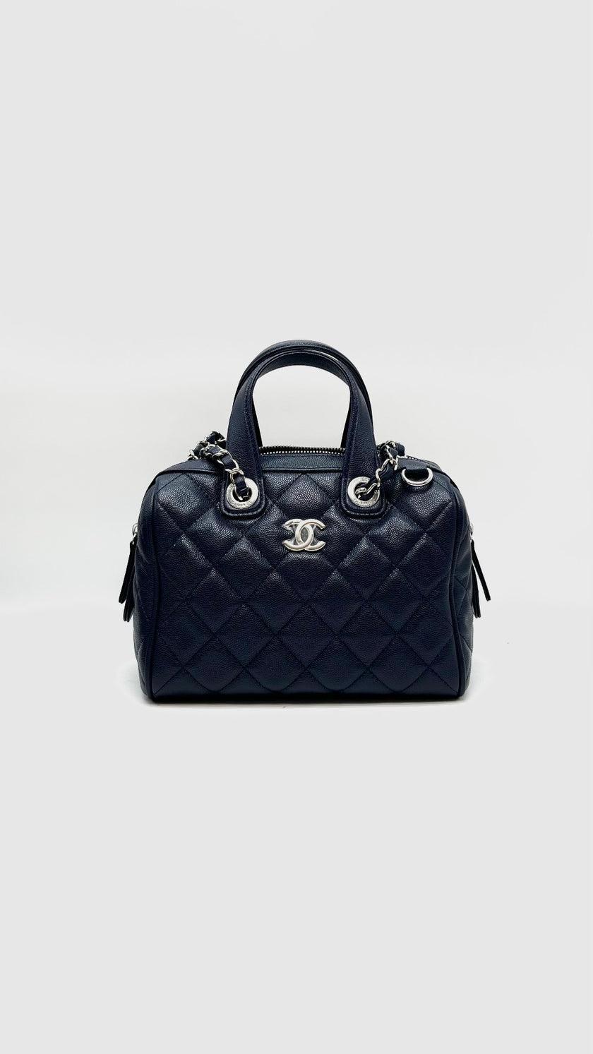 Brand New. Chanel 25 Bowler Caviar Blue SHW. C1PA750L|16534
