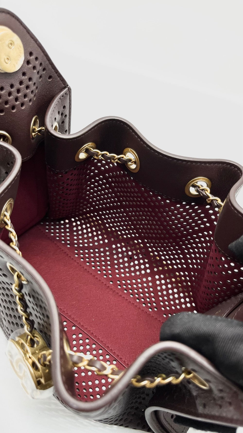 Brand New. Chanel C25 Mini Perforated Calfskin Dark Brown GHW. C81KGL11|16478