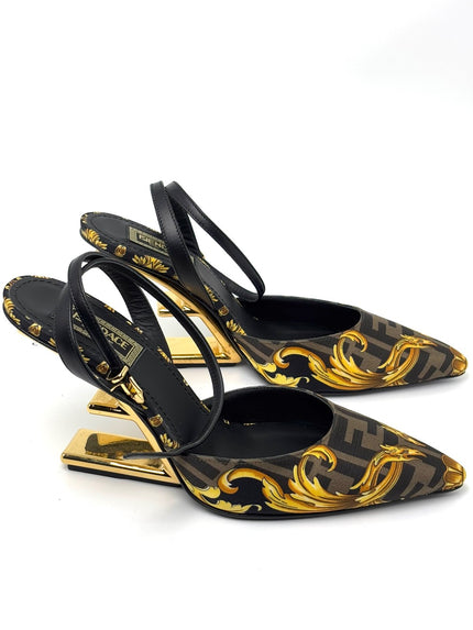 Brand New. Fendi X Versace Printed Silk Heels. 37|6489