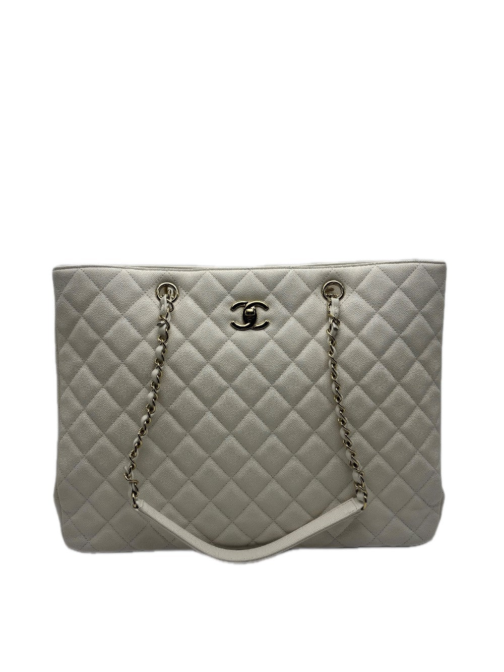 Like New. Chanel White Caviar Shopping Tote GHW. L2T3T9TA|17085