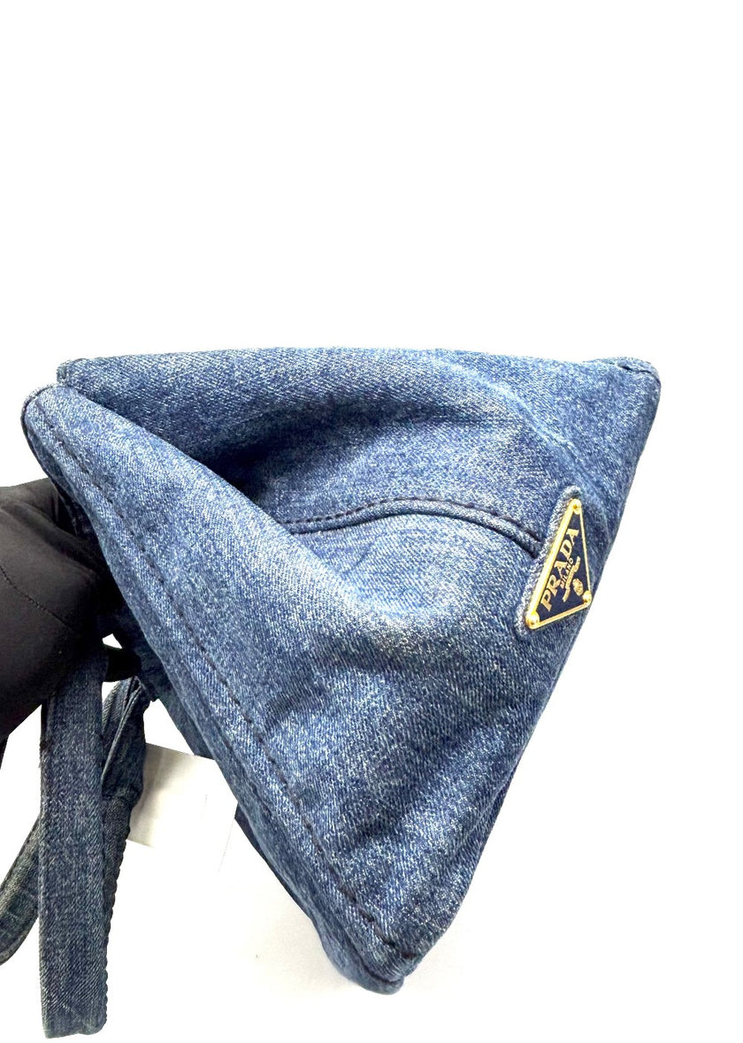 Preowned. Prada Canapa Denim Tote Bag Blue. 197|17528